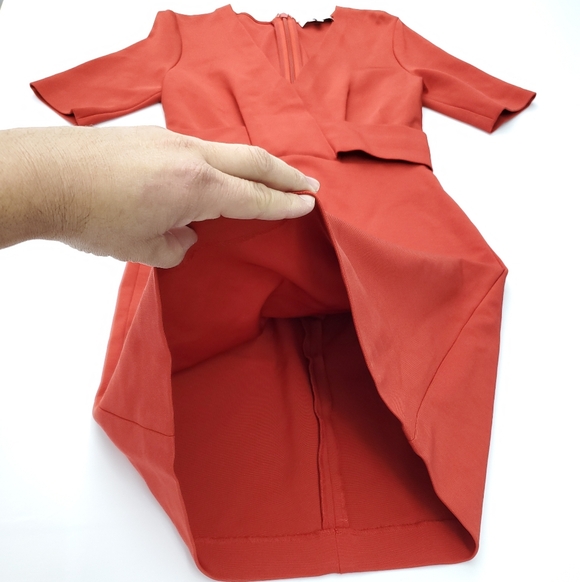REISS Women's Rebecca Short Sleeve Fitted Sheath Midi Dress Red/Orange Size 4 - Picture 6 of 9